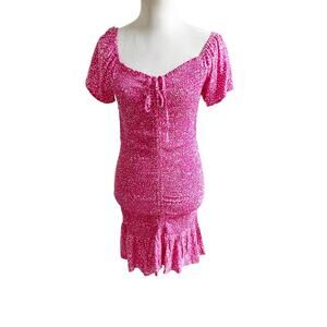 Japna Polka Dot Hot Pink Stretch Mini Dress Size Small Ruched Barbie